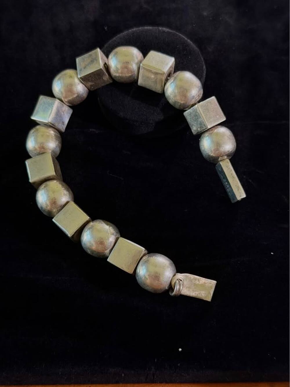 Vintage Taxco Mexican Sterling Silver Bead Bracelet, 7in